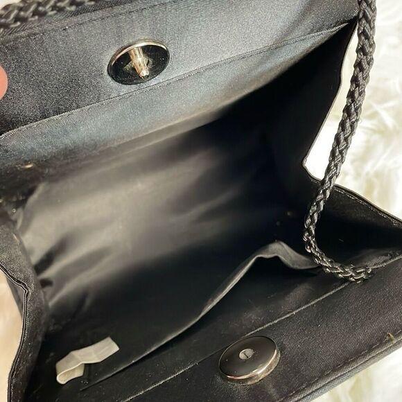 Black Satin Rhinstone Handbag Shoulder Bag Witchy Fairy Whimsical Evening Bag - Picture 7 of 11